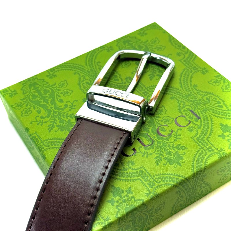 Gucci Buckle Belt — Silver Brown