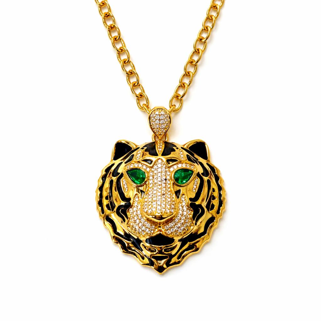 Cartier Panther Head Necklace – Gold / Green Eyes