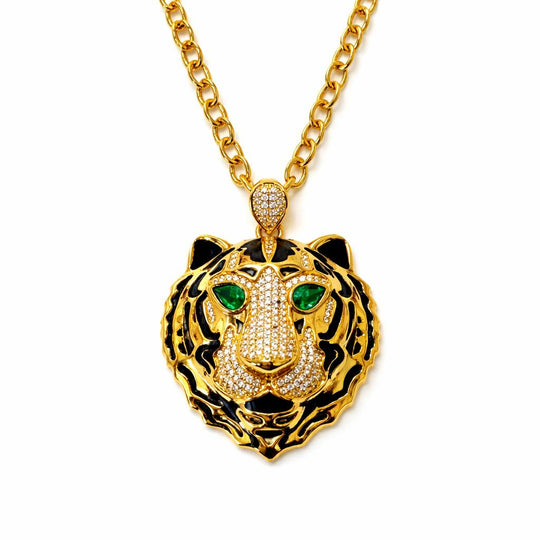 Cartier Panther Head Necklace – Gold / Green Eyes