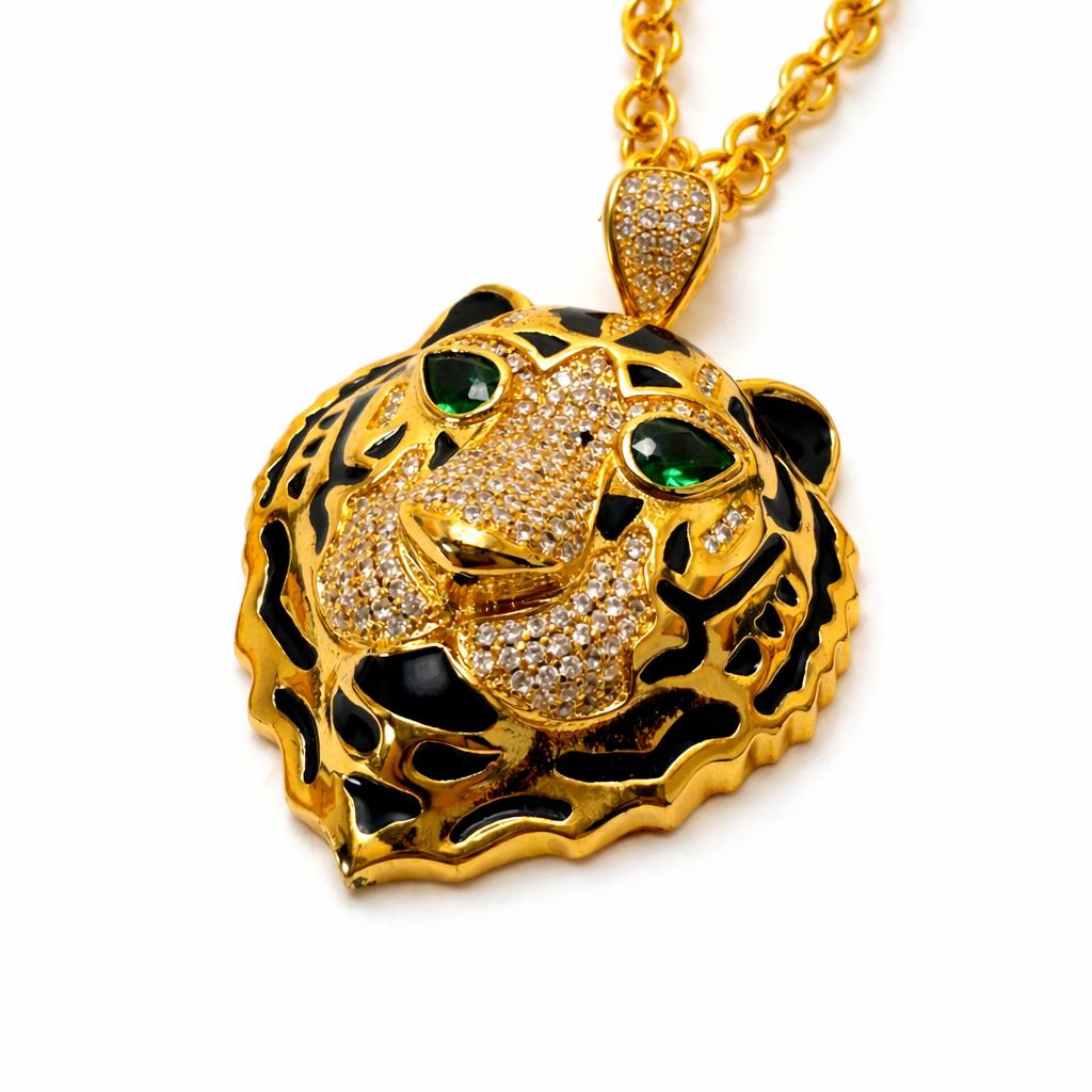 Cartier Panther Head Necklace – Gold / Green Eyes