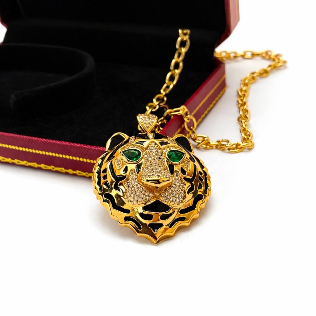 Cartier Panther Head Necklace – Gold / Green Eyes
