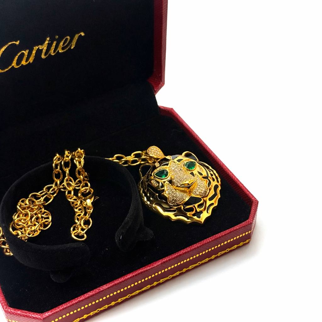 Cartier Panther Head Necklace – Gold / Green Eyes