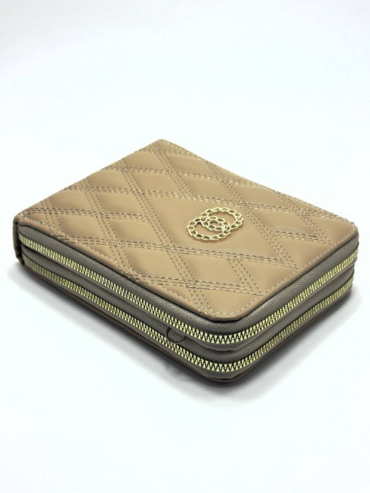 Monaco Quilted Beige Wallet – Double Zip Edition