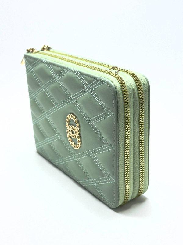 Monaco Quilted Light Green Wallet – Double Zip Edition