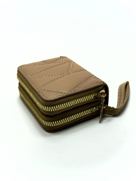Double Zip Mini Wallet - Beige