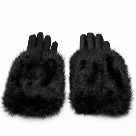 Fur-Trim Winter Gloves – Black Faux Fur (For Her)