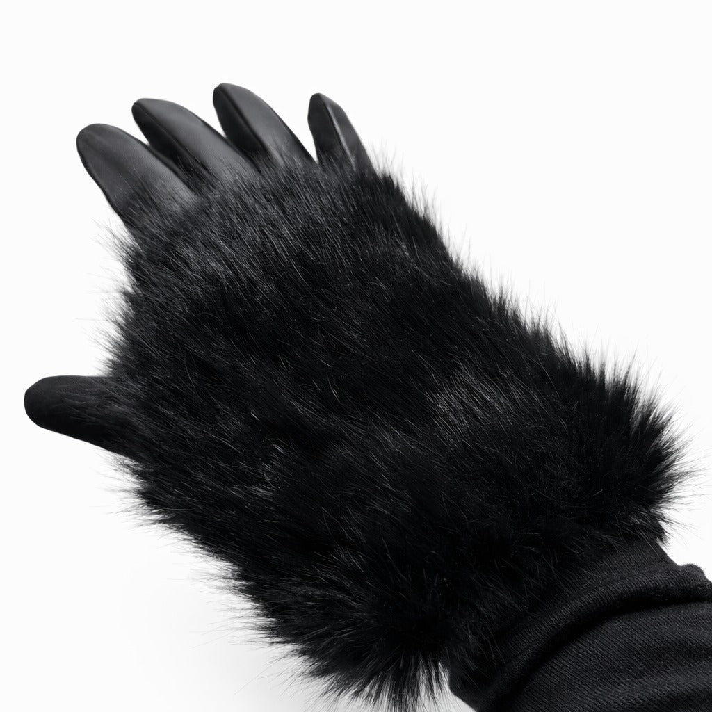 Fur-Trim Winter Gloves – Black Faux Fur (For Her)