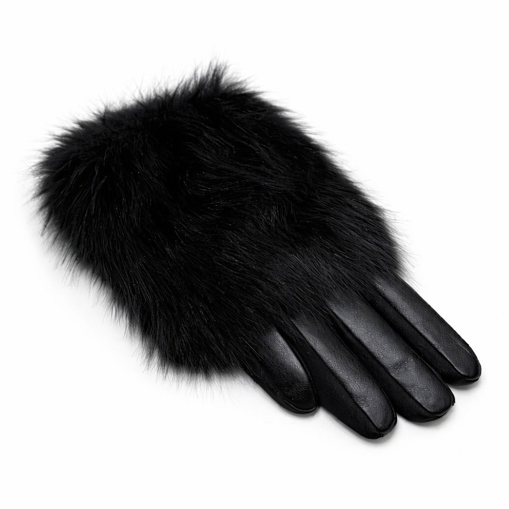 Fur-Trim Winter Gloves – Black Faux Fur (For Her)