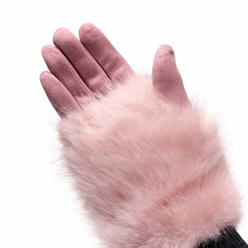Fur-Trim Winter Gloves – Soft Pink Faux Fur (For Her)