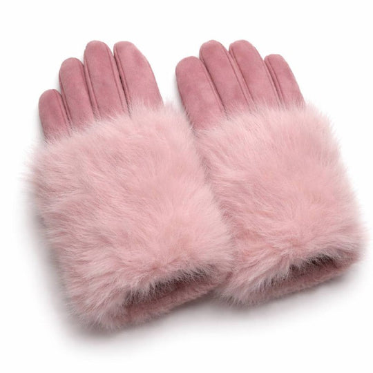 Fur-Trim Winter Gloves – Soft Pink Faux Fur (For Her)