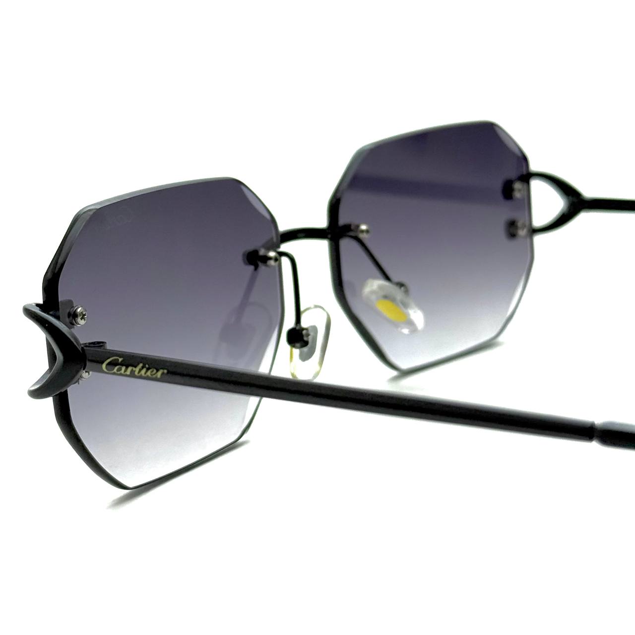 Cartier Octagonal Rimless Sunglasses – Black Frame / Gradient Grey Lenses