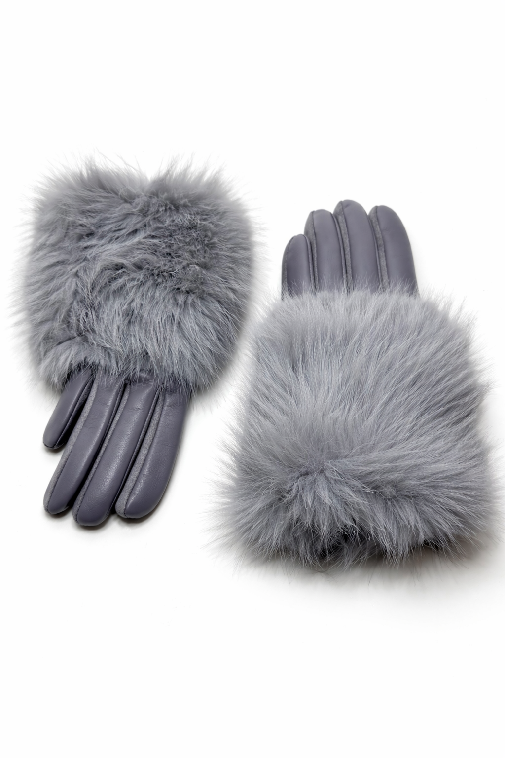 Fur-Trim Winter Gloves – Grey Faux Fur (For Her)
