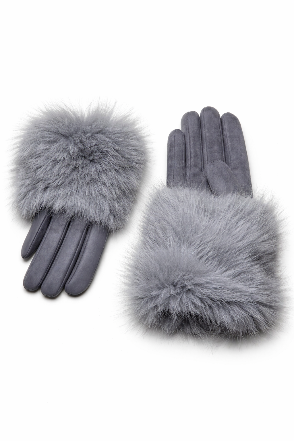 Fur-Trim Winter Gloves – Grey Faux Fur (For Her)