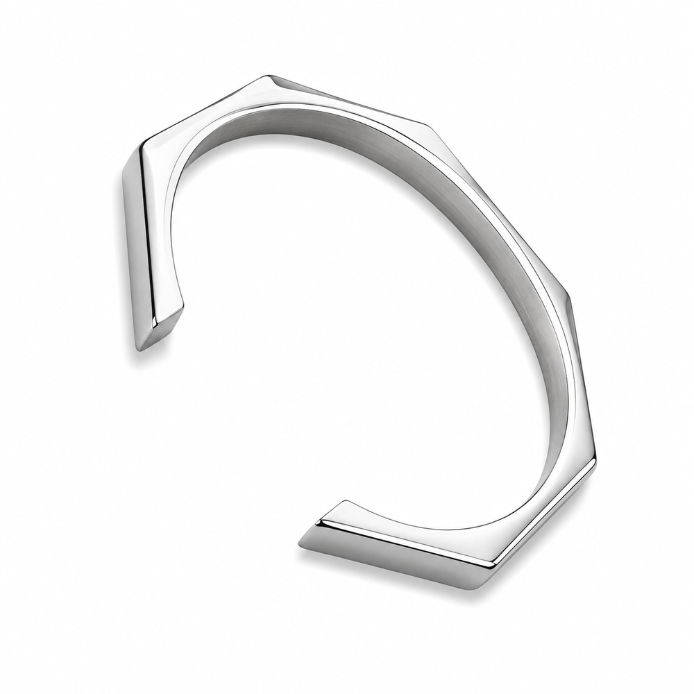 Geometric Open Cuff Bracelet – Silver