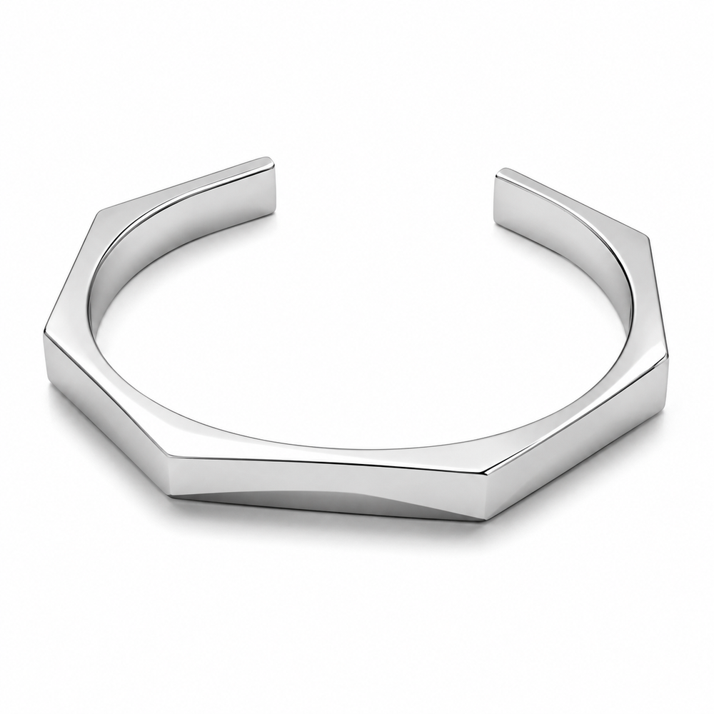 Geometric Open Cuff Bracelet – Silver