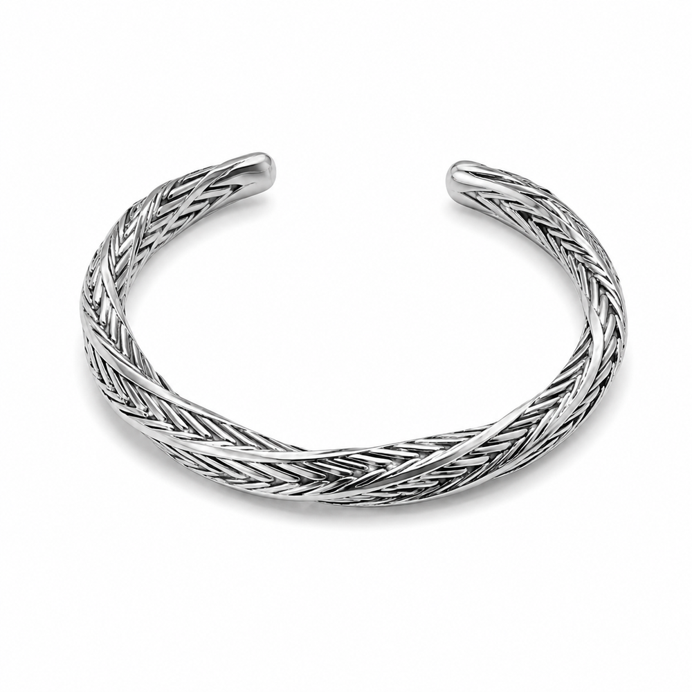 Silver Braided Cuff Bracelet - Silver