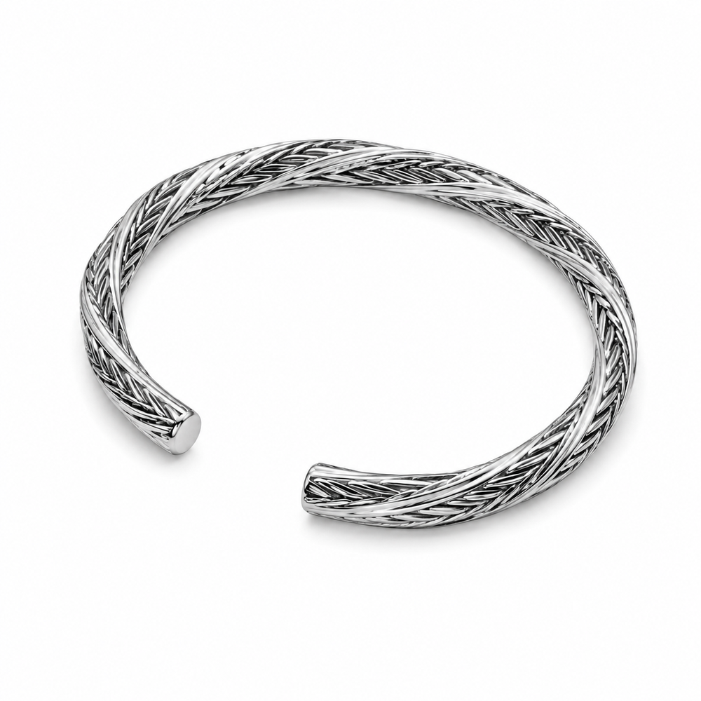 Silver Braided Cuff Bracelet - Silver