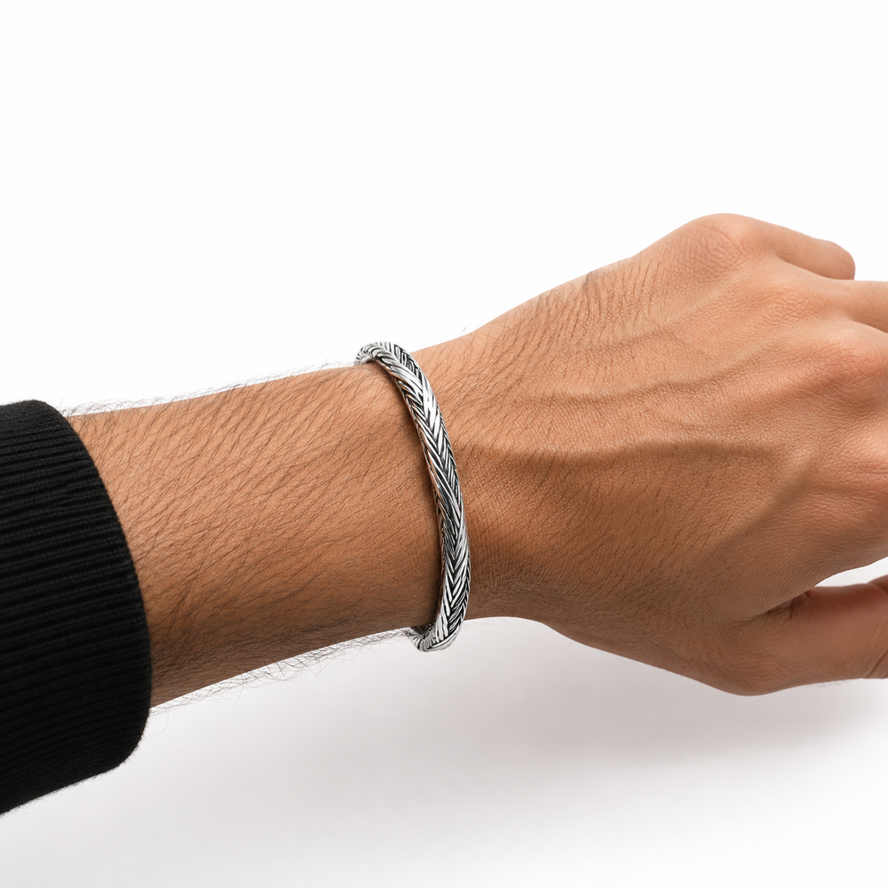 Silver Braided Cuff Bracelet - Silver