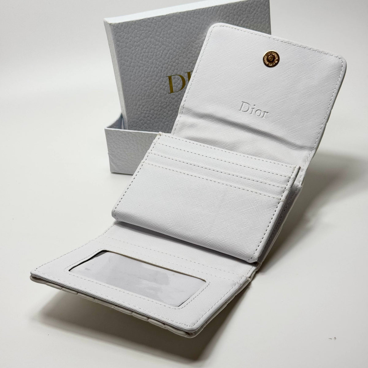 Lady Dior Cannage Charm Compact Wallet – White Gold (For Her)