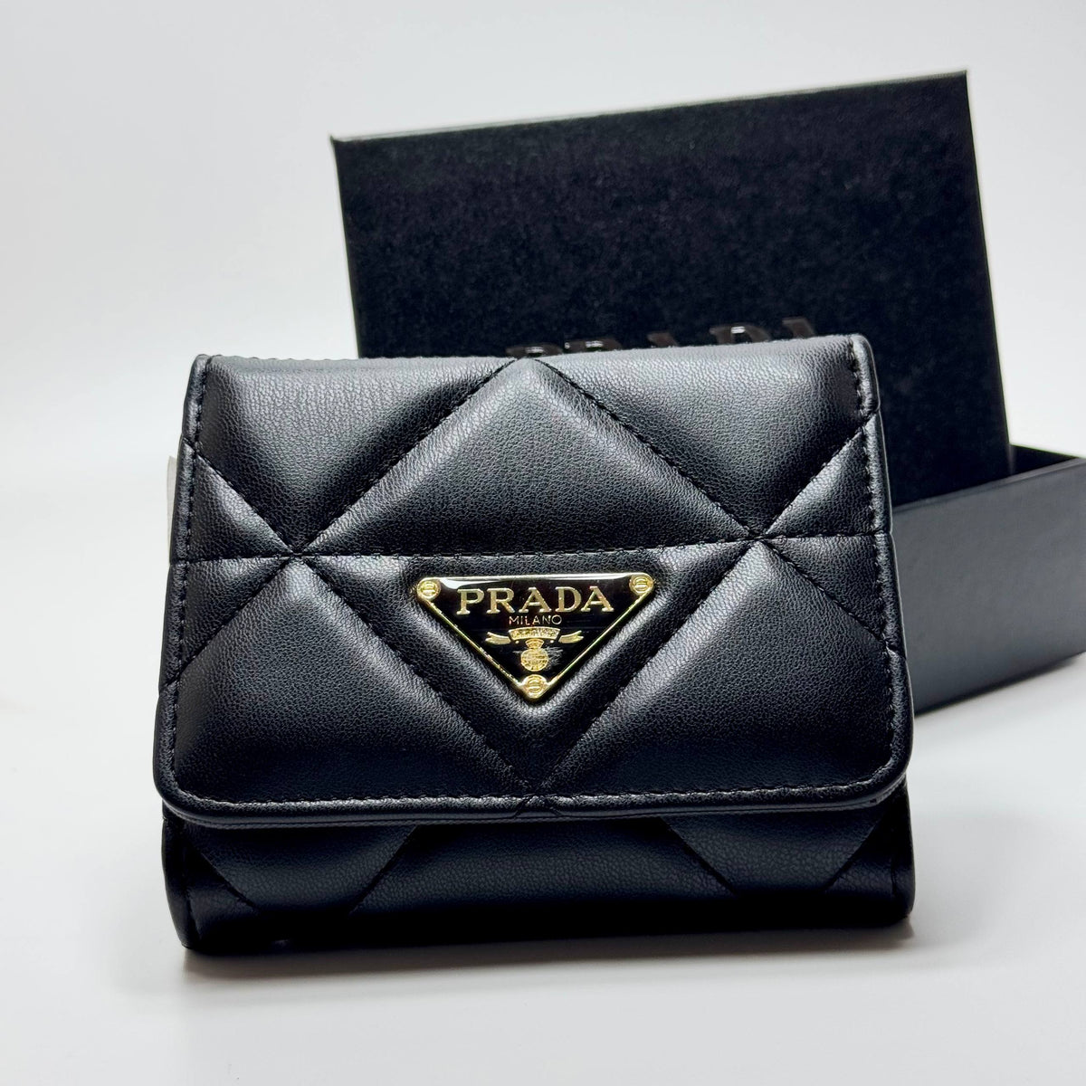 Prada Quilted Compact Wallet – Black Gold (For Her)