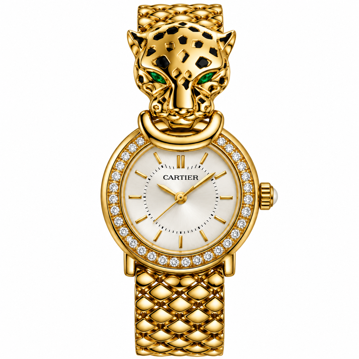 Cartier Panthère – Gold Green Eyes White Dial