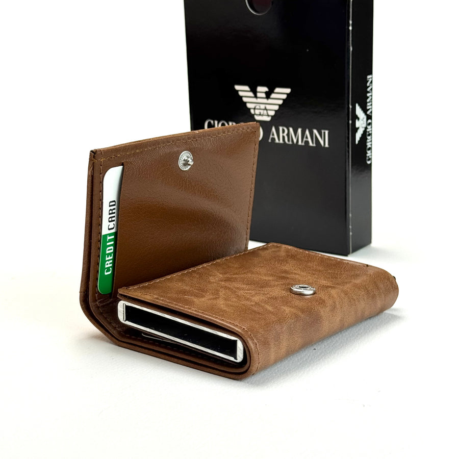 Armani Leather Vertical Wallet – Brown