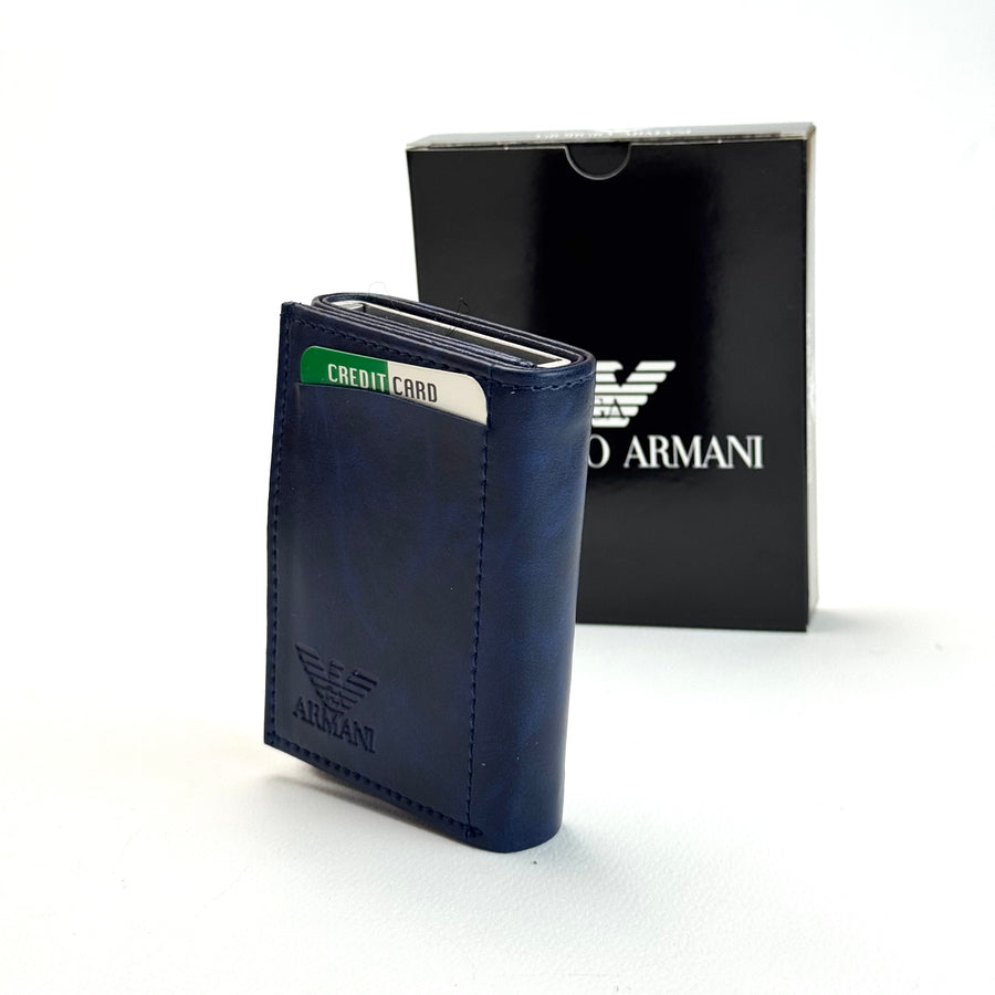Armani Leather Vertical Wallet – Navy