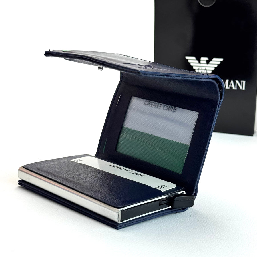 Armani Leather Vertical Wallet – Navy