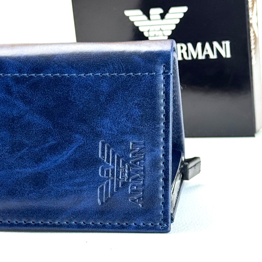 Armani Leather Vertical Wallet – Navy