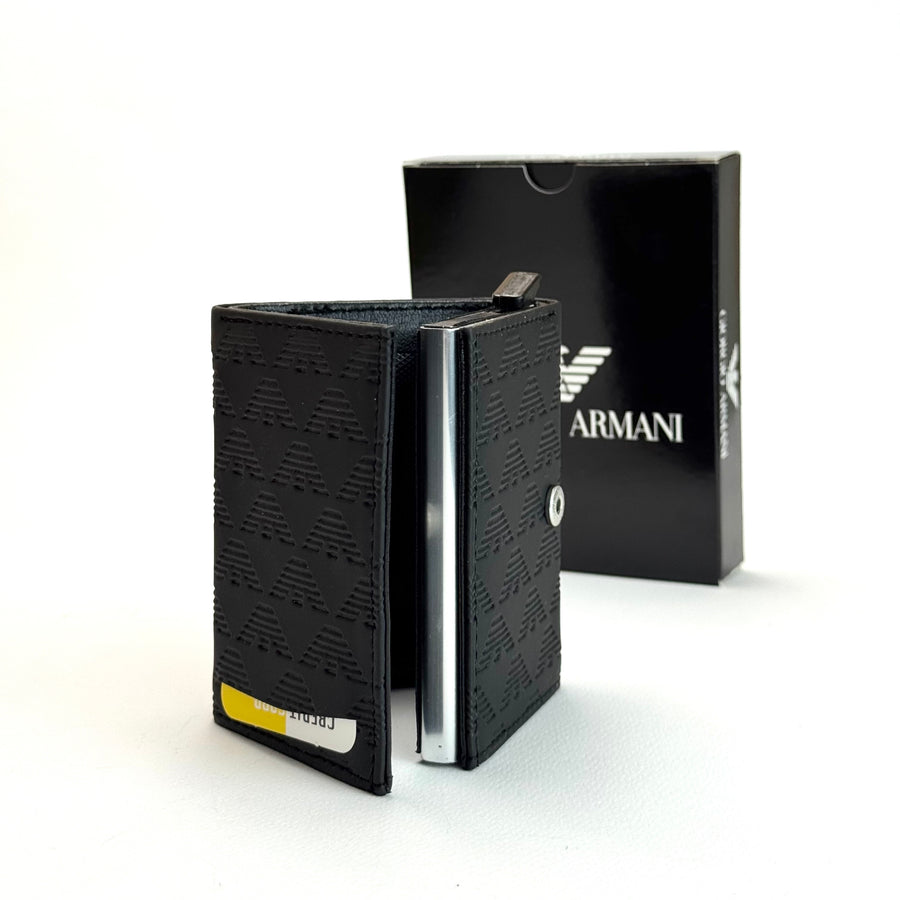 Armani Monogram Vertical Wallet – Black