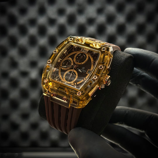 Naviforce Skeleton Chronograph Watch – Transparent Brown Gold