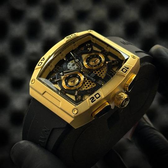Naviforce Skeleton Chronograph Watch - Gold Black