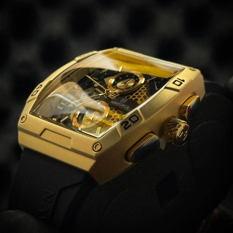 Naviforce Skeleton Chronograph Watch - Gold Black
