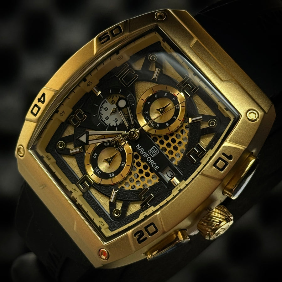 Naviforce Skeleton Chronograph Watch - Gold Black