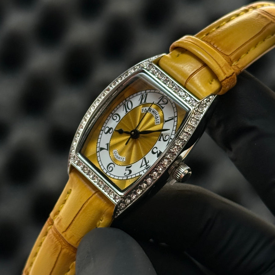 Mark Fairwhale Crystal Rectangle Watch - Silver Yellow (for her)