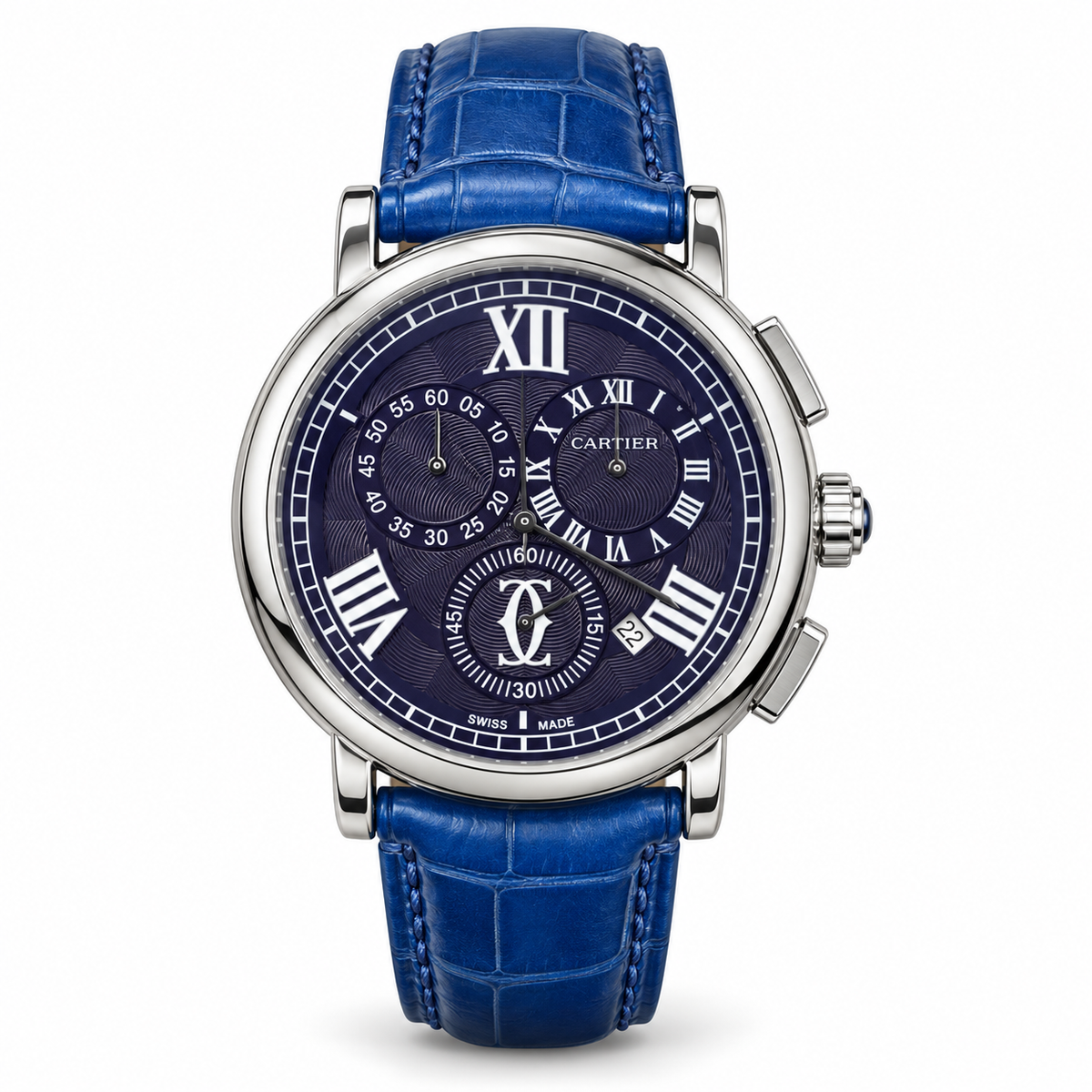 Cartier Rotonde Chronograph Style – Blue Dial & Blue Leather