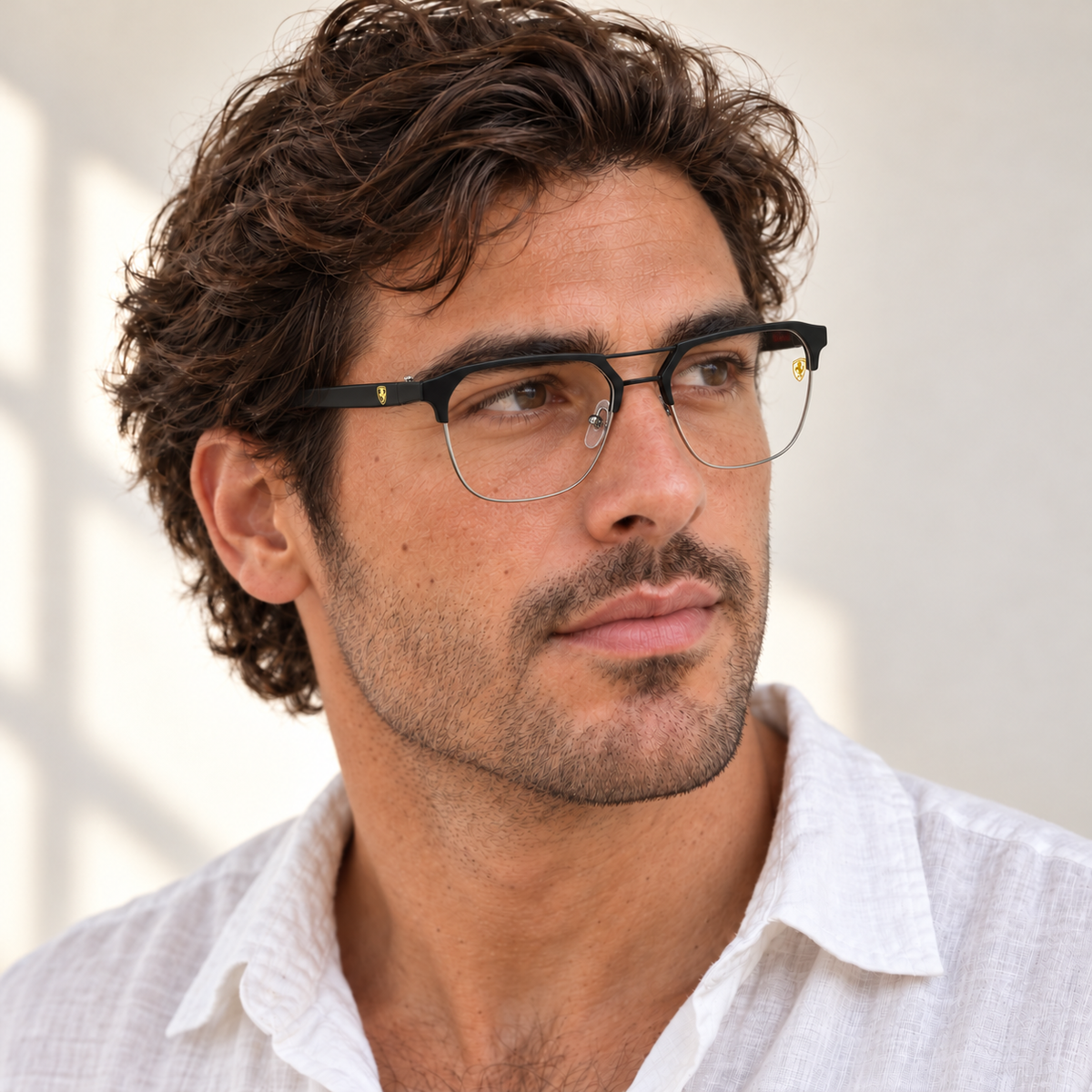 AI-generated styling image: model wearing Ray-Ban RB3447 – Black Silver Clear sunglasses. Fit and scale are illustrative. October 2026 refresh.